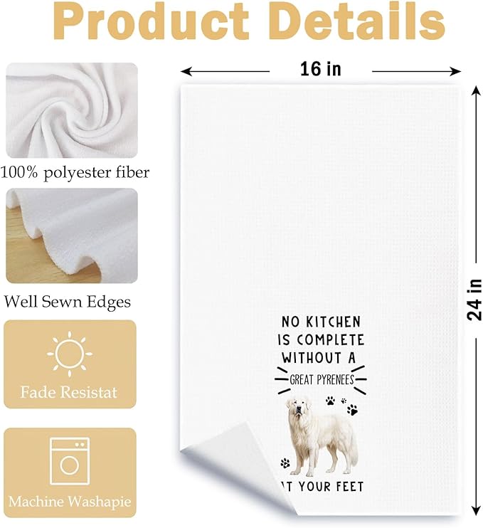 Funny Great Pyrenees Hand Towels for Kitchen Home Bathroom Decor, A Kitchen is Not Complete Without A Great Pyrenees Dish Towel, Dog Lovers Gift, 16×24 Inch