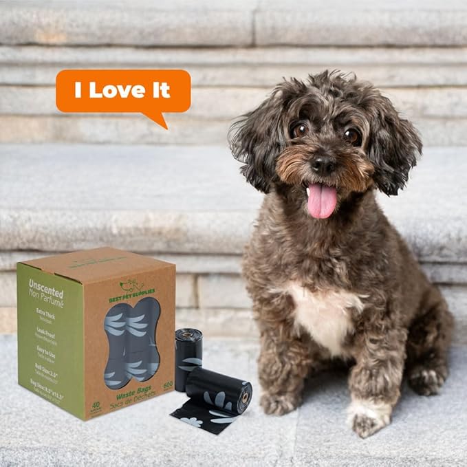 Best Pet Supplies Poop Bags for Dogs, 50% Post-Consumer Recycled Content dog waste bags on rolls, fits all poop bag holders for leashes - Black, 600 Count, Unscented