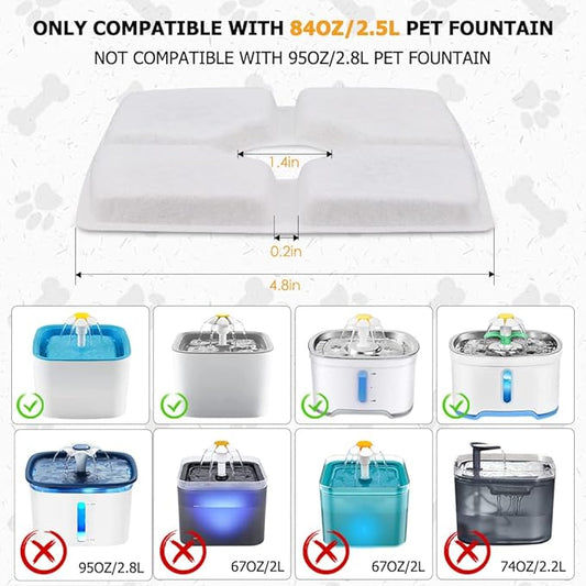 Comsmart Pet Fountain Filter Set, 3 Triple Filtration System Replacement Cat Water Fountain Filters for Square 84oz/2.5L Automatic Pet Fountain Cat Water Fountain (Pack of 16)