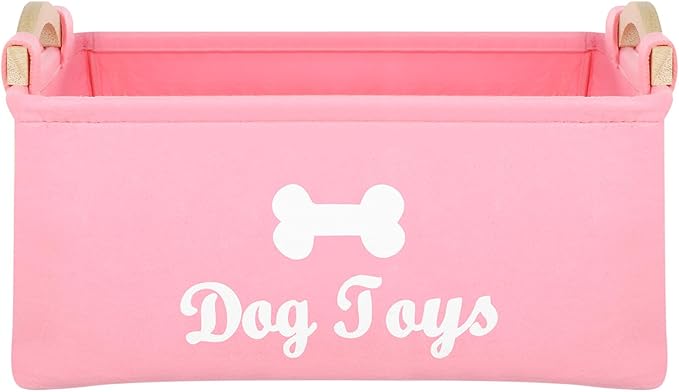 Pet Toy Storage Box Felt Organizer with Wooden Handles 15.35 Inch Square Container for Household Pet Toy Collection and Sundries Storage