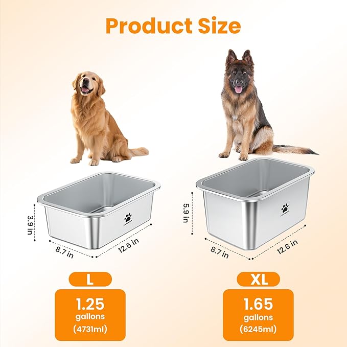 URPOWER 1.25 Gallon Heavy Duty Stainless Steel Dog Bowls for Large Breeds - 2-Pack XL Water & Food Bowl Set with Non-Slip Mat, Spill-Proof Metal Pet Dishes, Indoor/Outdoor Use, Easy to Clean