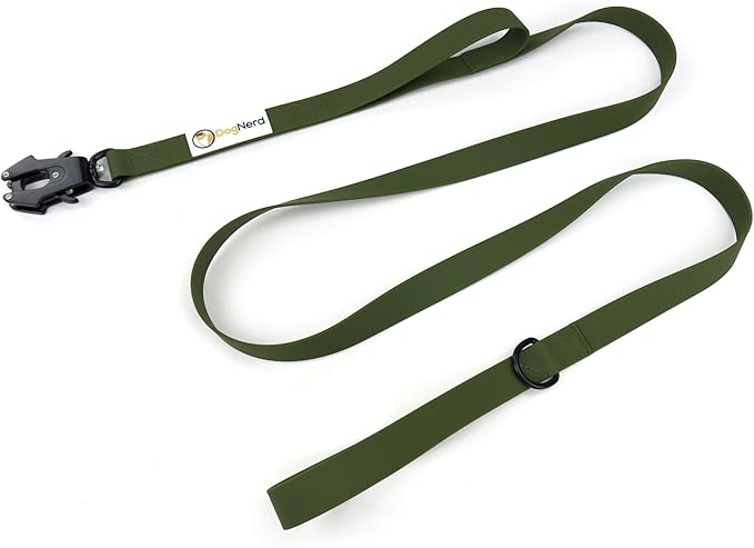 6ft Army Green Dual Handle Silicone Tactical Dog Leash for Medium, Large, Giant, K9 Breeds | Quick Release Swivel Clip Carabiner | Coated Nylon Heavy Duty | Strong Puller | Training Leashes