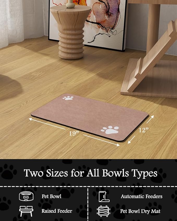 Pet Feeding Mat-Absorbent Dog Mat for Food and Water Bowl-No Stains Quick Dry Water Dispenser Mat-Dog Accessories Pet Supplies-Bowl for Messy Drinkers（Dusty Pink,12"x19"