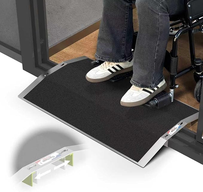 27.6"L×1.6"H Bridge Threshold Ramps for Doorways, Fits 2.8–5.1" Wide Thresholds with Adjustable Support Bars, Non-Slip Aluminum Wheelchair Ramps for Home Steps, Sliding Door Ramp for Wheelchair