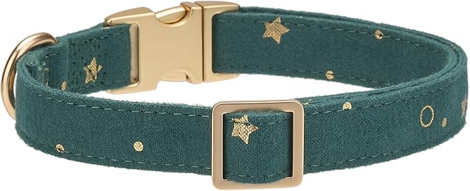 Cotton Fibric Dog Collar with High Grade Metal Buckle, for Medium Dogs(Dark Green,Medium:12-19")