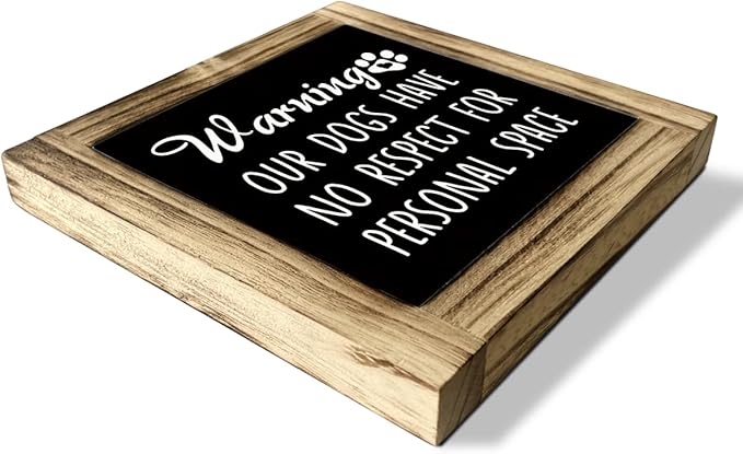 Rustic Wooden Tabletop Decor Sign - Funny Dog Warning Sign for Dog Mom & Dad - Farmhouse Table Shelf Decoration