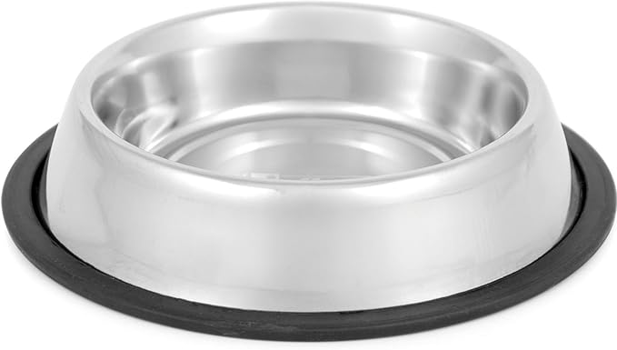 Jeffers No Skid No Tip Stainless Steel Pet Bowls for Dogs & Cats - Non-Slip Food & Water Feeder Dish with Black Rubber Base, Durable Easy to Clean Feeding Bowl for Indoor & Outdoor Use - 1 Pint