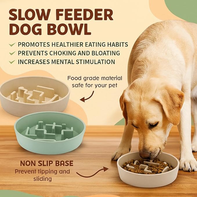 Sustainable Dog Slow Feeder Bowl – 27.7 OZ (820 ML) | Eco-Friendly Material, Dishwasher Safe | Suitable for Dry and Wet Food | Durable and Easy to Clean | Off White