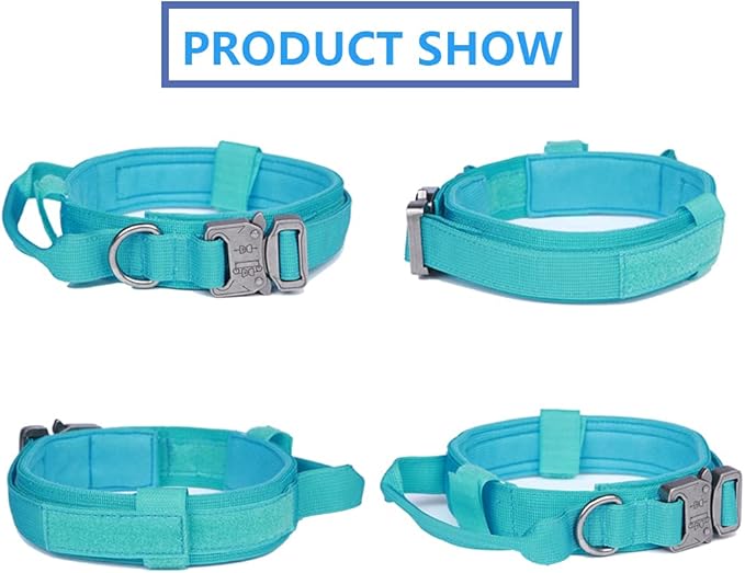 Xqpetlihai Tactical Dog Collar and Leash Set Adjustable Military Nylon Dog Collar with Control Handle and Heavy Duty Metal Buckle for Large Dogs（Blue XL