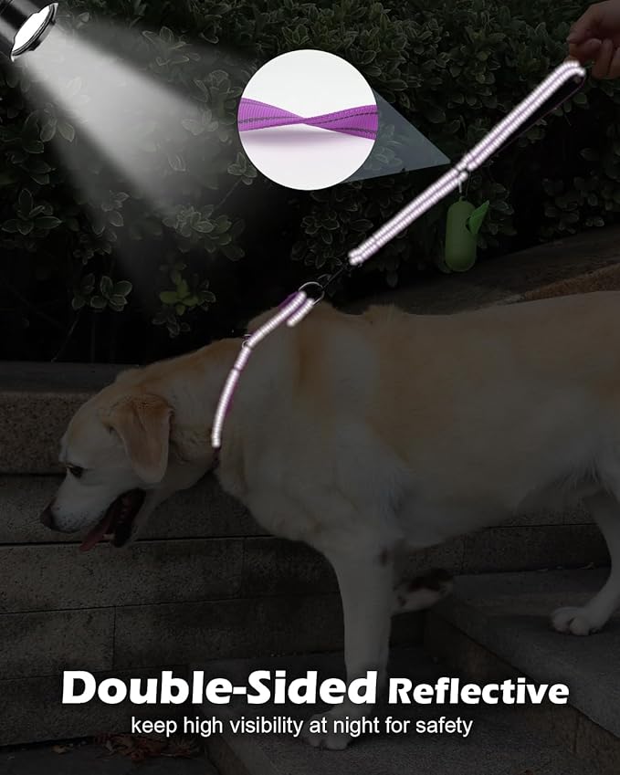 Joytale Strong Short Dog Leash 2FT, 1.2 Inch Wide, Heavy Duty, Padded Handle for Traffic Control, Reflective Leash for Medium and Large Dogs Walking Training, Purple