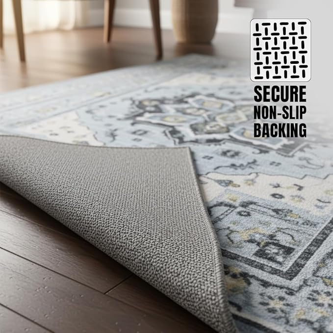 Muddy Mat짰 Azure 2ft x 7ft Washable Area Rugs for Living Room, Bedroom & Dining Room ??Modern Soft Low Pile Non Slip Carpet ??Pet Friendly Waterproof Foldable Rugs for Home