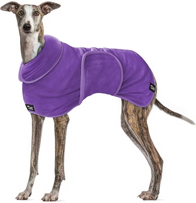 Tuff Pupper Fast Drying Dog Bath Robe | 800 GSM Plush Dog Towel Bathrobe/Dressing Gown | Super Absorbent Pet/Puppy Bathrobe | Adjustable Hood & Belly Strap | Super Soft | Fast Drying (XXL, Purple)