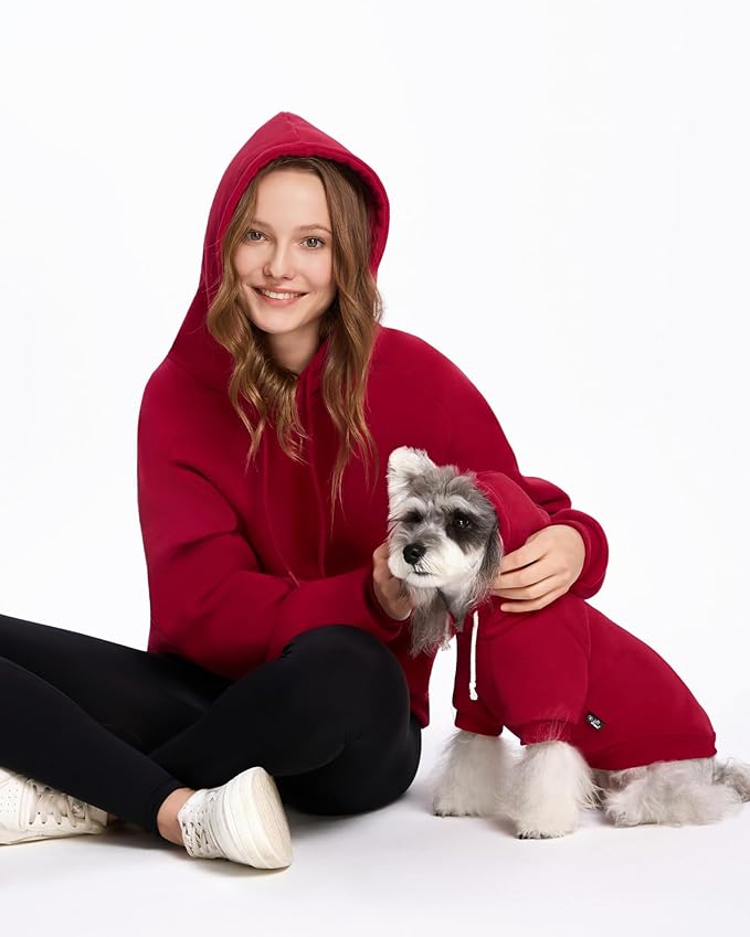 XPUDAC Matching Hoodie for Dogs and Humans Fleece Sweatshirt Soft Warm Pet Hoodie Sweater for Large Small Medium Dog and Owner Matching Clothes Cold Weather, Red, X-Small