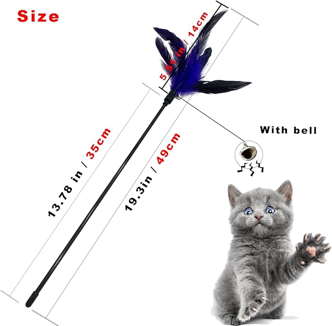 Cat Wand Toy Feather Stick Cat Toys, 8 Pieces Interactive Cat Toy Feathers Wand for Indoor Cats