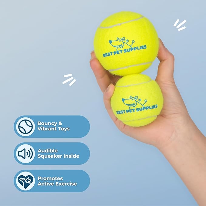 Best Pet Supplies Interactive Squeaky Dog Chew Toy, Ideal Dog Toys for Chewers, Small, Medium & Large Dogs, and Fetch Lovers - Tennis (Yellow), Large (Pack of 4)