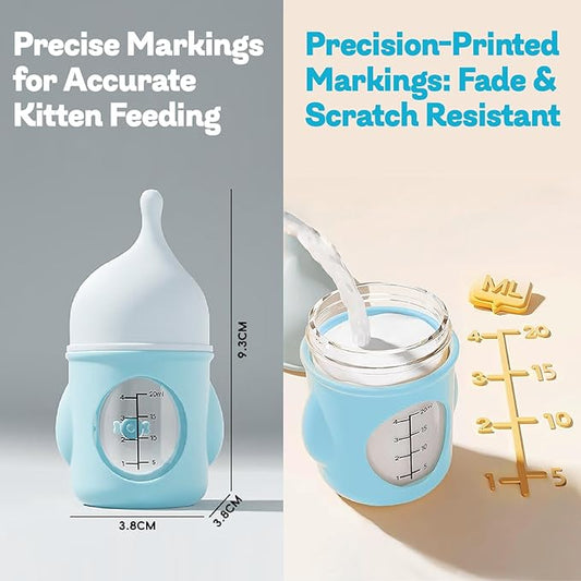 Ergonomic Pet Nursing Bottle,Puppy Bottles for Nursing Puppy Milk - 20ml Slow Flow Kitten Bottle Feeding kit for Newborn Kittens/Puppies/Small Animals, Easy-Clean Silicone Feeder (‌Blue‌)