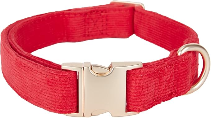 Soft Corduroy Fibric Dog Collar with High Grade Metal Buckle, for Medium Dogs.(Red,Medium:12-19")