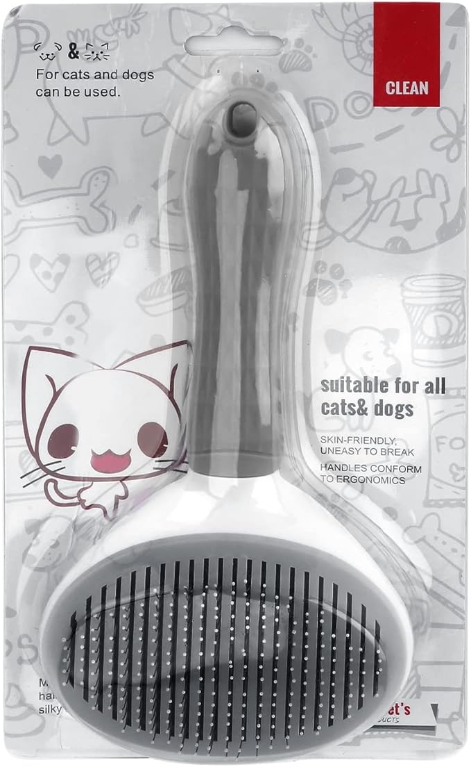 Depets Self Cleaning Slicker Brush, Dog Cat Bunny Pet Grooming Shedding Brush - Easy to Remove Loose Undercoat, Pet Massaging Tool Suitable for Pets with Long or Short Hair Gray