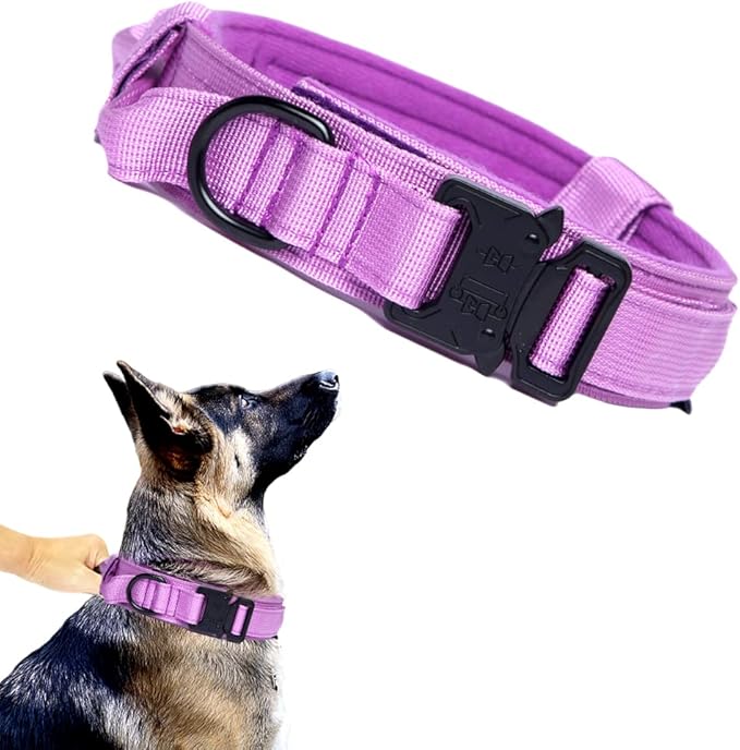 Xqpetlihai Tactical Dog Collar Adjustable Military Nylon Dog Collar with Control Handle and Heavy Duty Metal Buckle for Medium and Large Dogs (Purple,XXL)