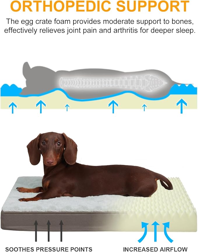 KSIIA Orthopedic Dog Bed, Egg Crate Foam Pet Mat with Removable Cover, Plush Waterproof & Washable Small Dogs Bed, 17x12 Inch, Gray
