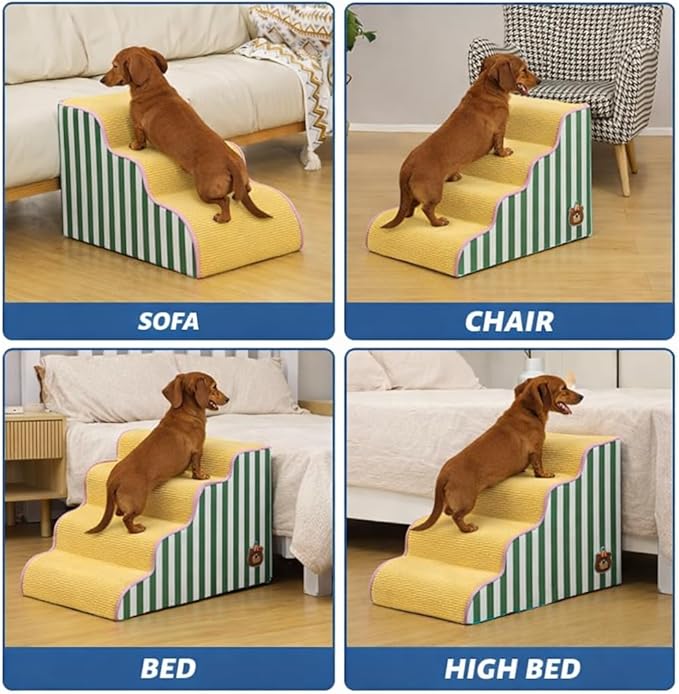Dog Steps for Small Dogs, Dog Stairs for Bed, Curved Pet Stairs for Puppy and Cat, Doggie Ladder with Washable Cover, Pet Ramp for Sofa, Non-Slip Pet Stairs for Indoor Use(2 Step)