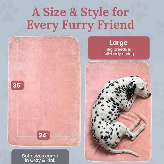 Premium Drying Towel – Large 24x35 Super Absorbent Microfiber Dog Bath Towel – Quick Dry, Soft & Durable Dog Towel for Drying Dogs – 1200 GSM Pink for Beach, Camping & Travel