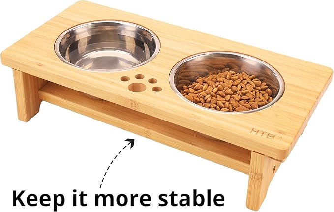 HTB Elevated Dog Bowls,Raised Dog Bowl Stand with 2 Stainless Steel Bowls, Elevated Raised Dog Bowls for Large Medium Small Sized Dogs