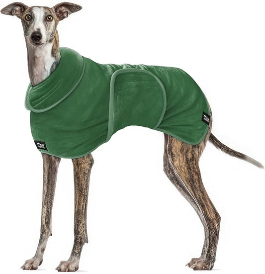 Tuff Pupper Fast Drying Dog Bath Robe | 800 GSM Plush Dog Towel Bathrobe/Dressing Gown | Super Absorbent Pet/Puppy Bathrobe | Adjustable Hood & Belly Strap | Super Soft | Fast Drying (XXL, Green)