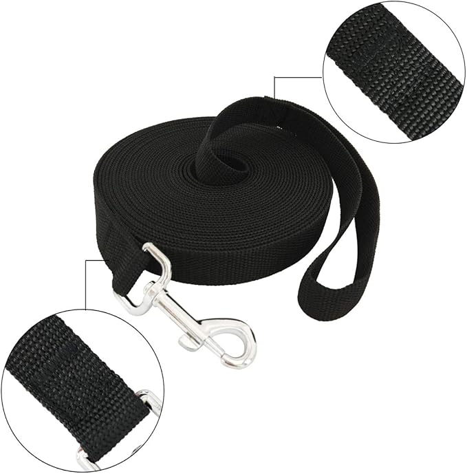 SALO Nylon Training Dog Leash for Small Medium Large Dogs, 1 Inch Wide, 20ft 30ft 40ft 50ft Long Leash Dog/Puppy Lead for Obedience Recall Training, Camping, or Backyard (30 Foot, Black)