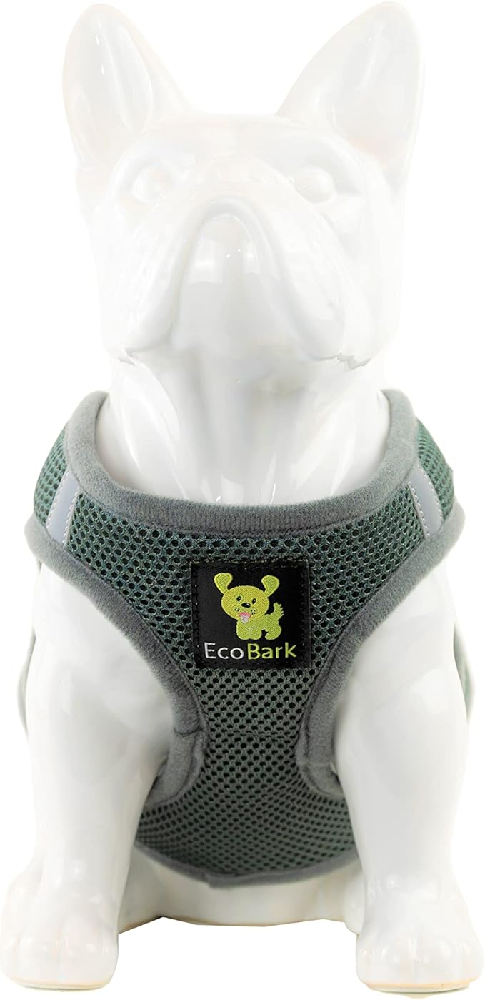 EcoBark Step in Dog Harness - Eco-Friendly Dog Harnesses for for Small & Medium Breed Dogs - Reflective and Adjustable Chest Body Halter Vest -Soft Luxurious Mesh (Gray, XL)