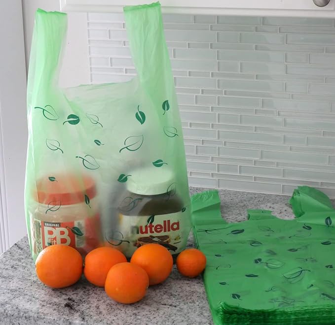 T-shirt Biodegradable Green Plastic Bag (600 ct.) Small Can Liners Thank You Grocery Shooping Size Doggy Poop Bags Compatible with Arm & Hammer Swivel Bin & Rake pooper scooper Multipurpose Bags
