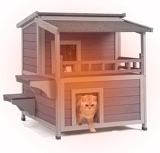 Aivituvin Outdoor Cat House Weatherproof Two Story Feral Cat Shelters with Escape Doors, Insulated Solid Wood, and Removable Middle Floor for Multiple Cats