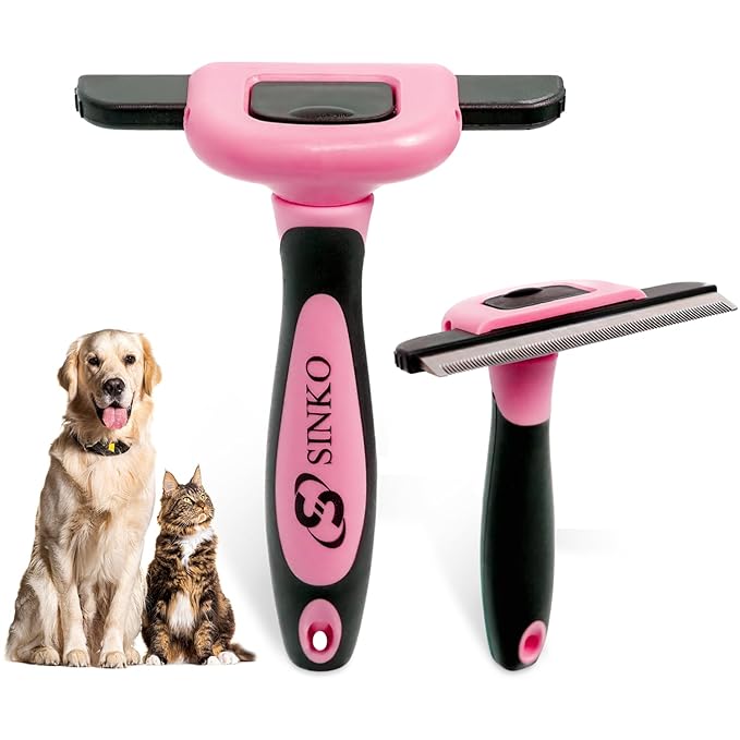 Sinko Deshedding Tool for Dogs & Cats, Pet Grooming Brush, Skin Friendly Deshedding Tool, Dog Brush for Shedding, Effectively Reduces Shedding by up to 95% for Short Medium Long Pet Hair (Pink)