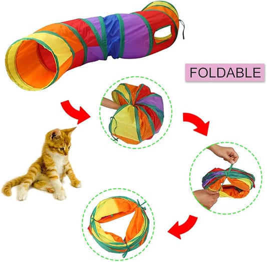 Andiker Cat Tunnel, S-Shape Cat Tube Collapsible Kitten Play Toy with 2 Side Holes for Kitten Exercising Hiding Training and Running Cats Toy for Indoor Cats(Multi-Colored)
