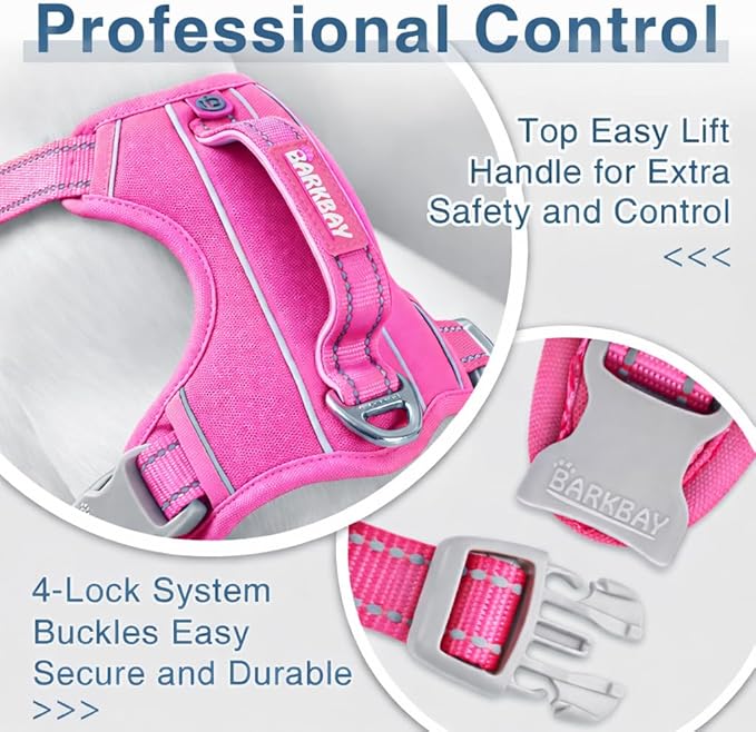 BARKBAY Dog Harness No Pull Oxford with ID Tag Pocket - Heavy Duty, Reflective, Easy Control for Large Dogs(Pink Oxford,S)