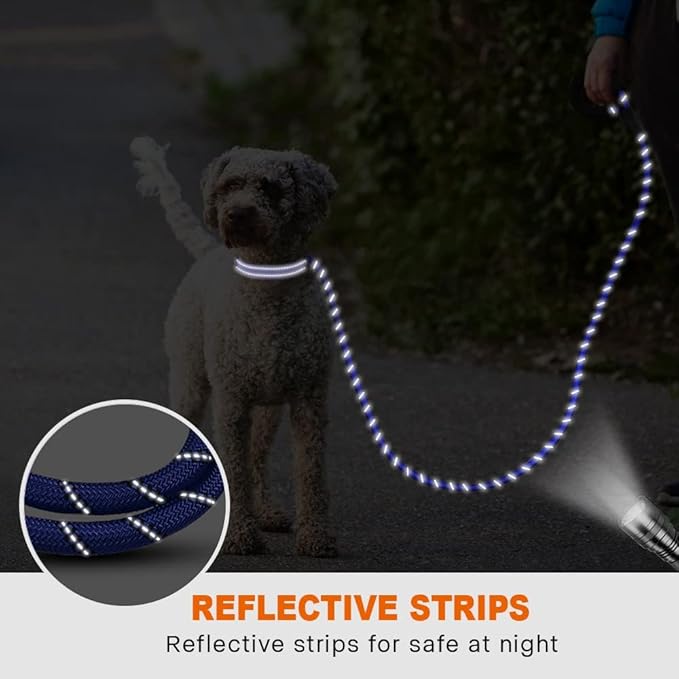Taglory Rope Dog Leash 5 FT with Comfortable Padded Handle, Highly Reflective Threads Leash for Small Dogs, 3/8 inch, Navyblue