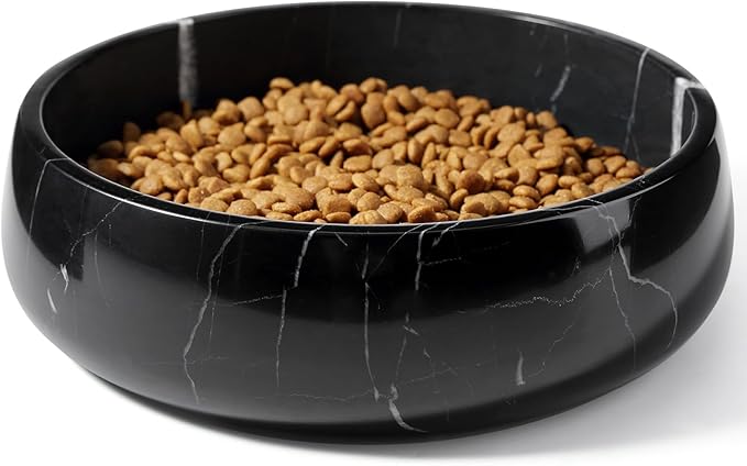 Natural Marble Dog Bowl, 5lbs Non Slip Dog Food Bowl, Non Spill Weighted Water Bowls for Large Dogs, Durable Big Dogs Dish, Puppy Pet Bowls, Easy to Clean, Holds 6.5 Cups(Spain Black)
