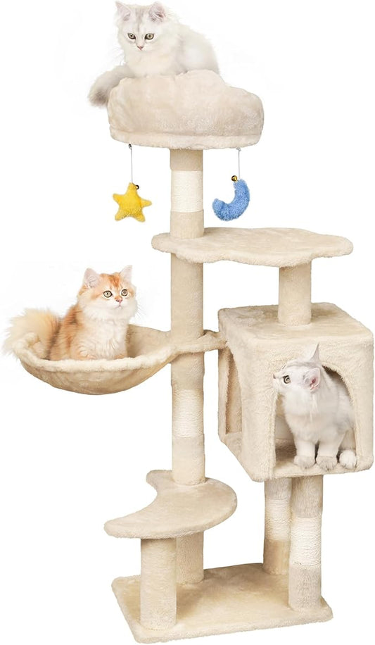 43-Inch Cat Tree,Cute Cloud Cat Tree for Kittens & Small Cats Under 6 Months 9lbs, Cat Tower with Scratching Post, Double Condos, Plush Hammock & Dangling Toys, Beige