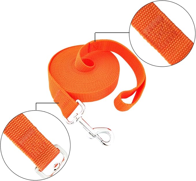 SALO Nylon Training Dog Leash for Small Medium Large Dogs, 1 Inch Wide, 20ft 30ft 40ft 50ft Long Leash Dog/Puppy Lead for Obedience Recall Training, Camping, or Backyard (Orange, 15 Foot)