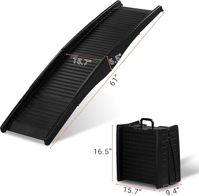 Outvita Dog Ramp, 61" Folding Pet Ramp for Car, SUV, Truck, Bed, Easy Access for Large Dogs Weight Bearing up to 150 Lbs, Non-Slip Step Surface, Lightweight Portable