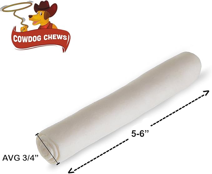 Cowdog Chews 5-6 Inches Rawhide Retriever Roll - Chewing Dog Treat, 100% Natural - Natural Grass Fed Livestock Sourced (50 Pack)