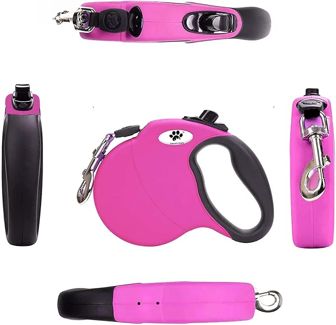 13ft Retractable Dog Leash for Small Breed Dogs up to 22 lbs with a Detachable Chew Proof Extender Wire Ropes (Pink S)