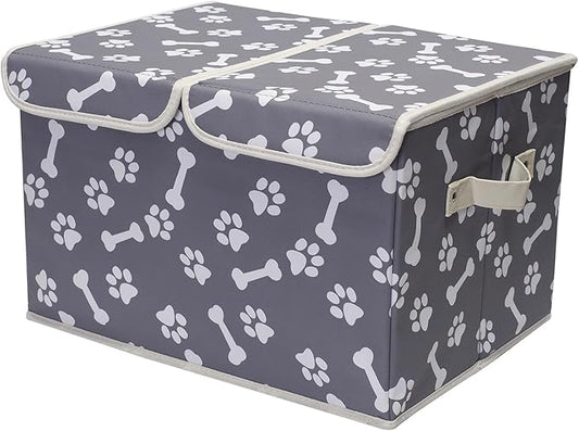 Geyecete Large Storage Boxes - Large Linen Fabric Foldable Storage Cubes Bin Box Containers with Lid and Handles for Dog Apparel(Bone claw)