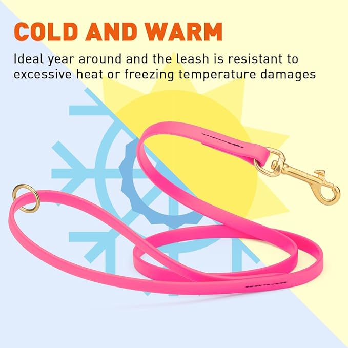 Viper Biothane K9 Working Dog Leash Waterproof Lead for Tracking Training Schutzhund Odor-Proof Long Line with Solid Brass Snap for Puppy Medium and Large Dogs 4ft, Passionfruit Pink