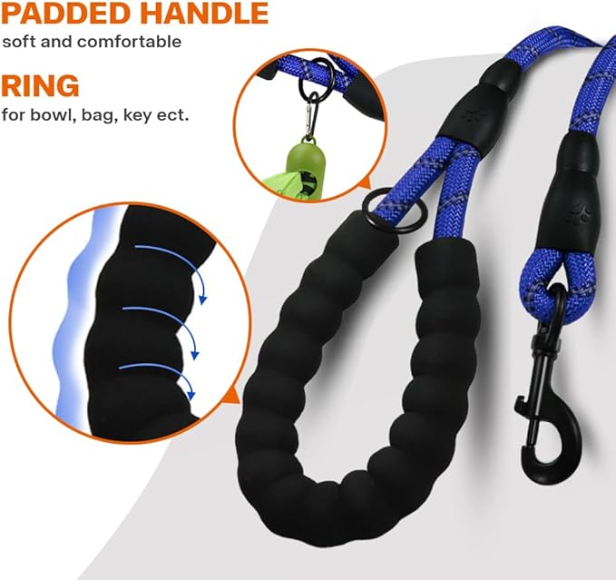 Taglory Rope Dog Leash 4 FT with Comfortable Padded Handle, Highly Reflective Threads Leash for Small Dogs, 3/8 inch, Navyblue