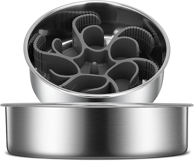 2-in-1 Slow Feeder Dog Bowls, Stainless Steel Pet Bowls with Silicone Feeder Insert, Removable Non-Slip Rubber Base for Dogs to Slow Down Eating (Small Breed)