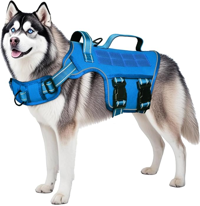 Dog Harness for Large Dogs Heavy Duty, No Pull Tactical Dog Harness with Molle System, Easy On and Off Service Dog Vest, Breathable Padded, Adjustable Reflective Pet Vest for Walking Hiking Training