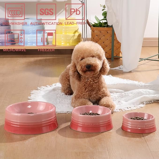 Sweejar Ceramic Dog Bowl, 32 oz, Gradient Pink, Porcelain Pet Dish for Food and Water, Non Skidding, Easy to Clean, Durable, Dishwasher Safe, Minimalist Design