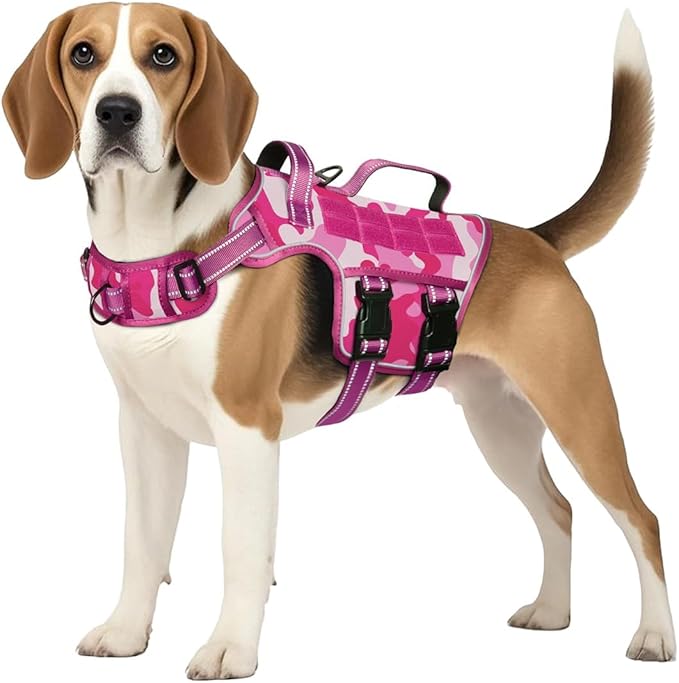Tactical Dog Harness Medium Sized, Heavy Duty No Pull Dog Harness with Handle, Easy On and Off Service Dog Vest with Molle System, Reflective Pet Vest for Walking Hiking Training