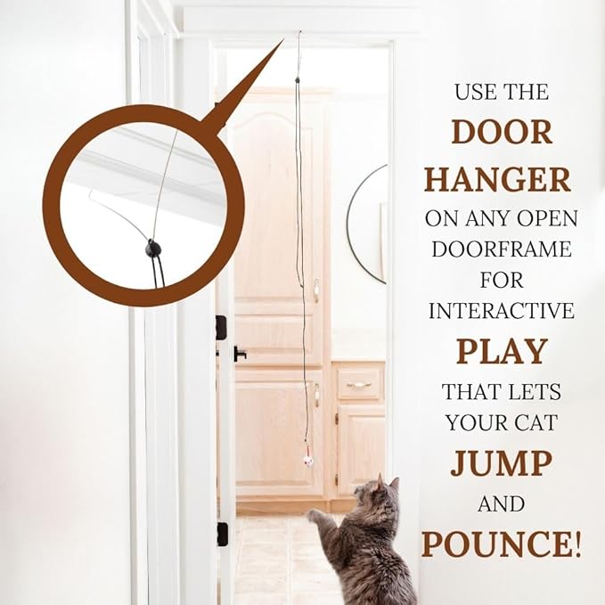 Cat Toys Set Cat Fishing Pole Retractable Wand Suction Cup & Hanging Teaser Wand for Indoor Cats & Kittens Feather Attachments Ribbon